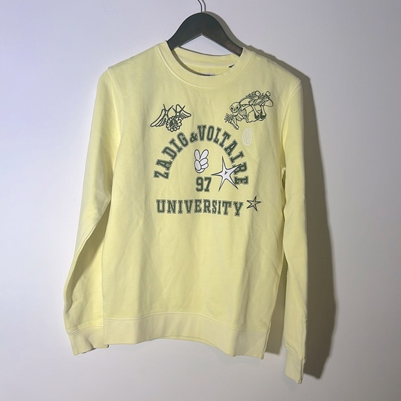 ZADIG & VOLTAIRE BUTTER YELLOW COTTON VARSITY SWEATSHIRT - Picture 4 of 9